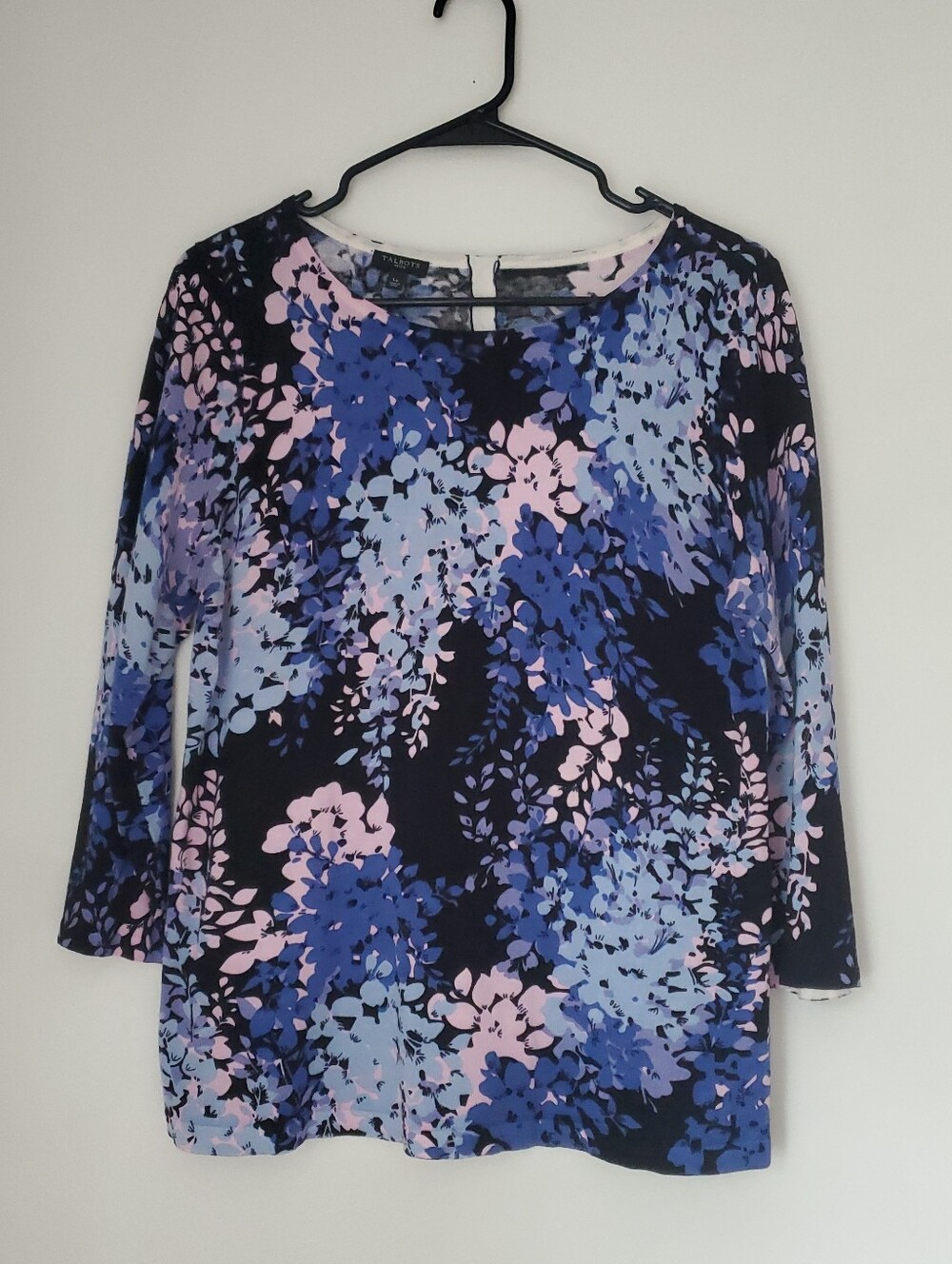 Talbots Petite Womens Sweater Top Size Lp Floral Botanical 3/4 Sleeve Vibrant